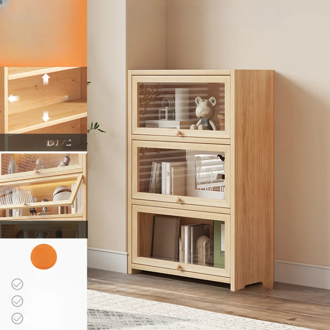 Classic Natural Finish Solid Wood 5-Shelf Display Bookcase