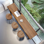 Modern Brown Wooden Grain Iron Trestle Bar Tables