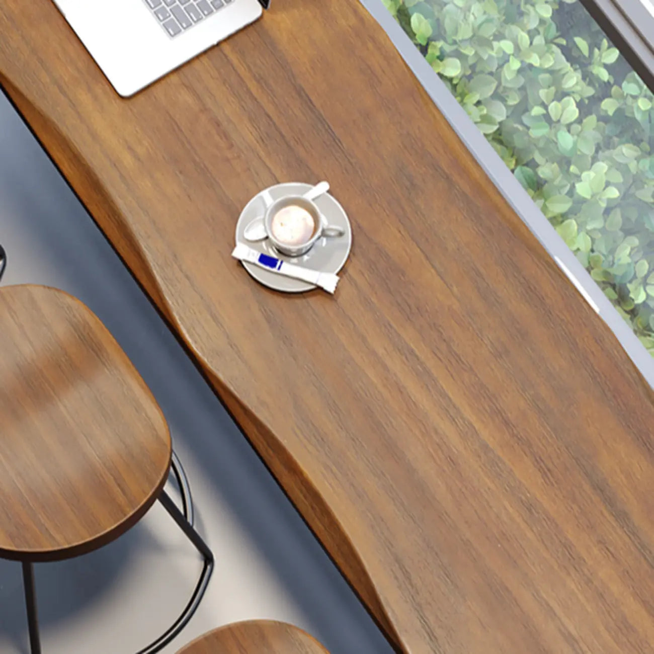 Modern Brown Wooden Grain Iron Trestle Bar Tables