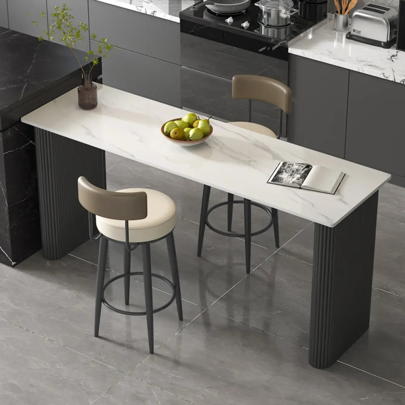 Glam White Stone Metal Striped Pillar Bar Tables