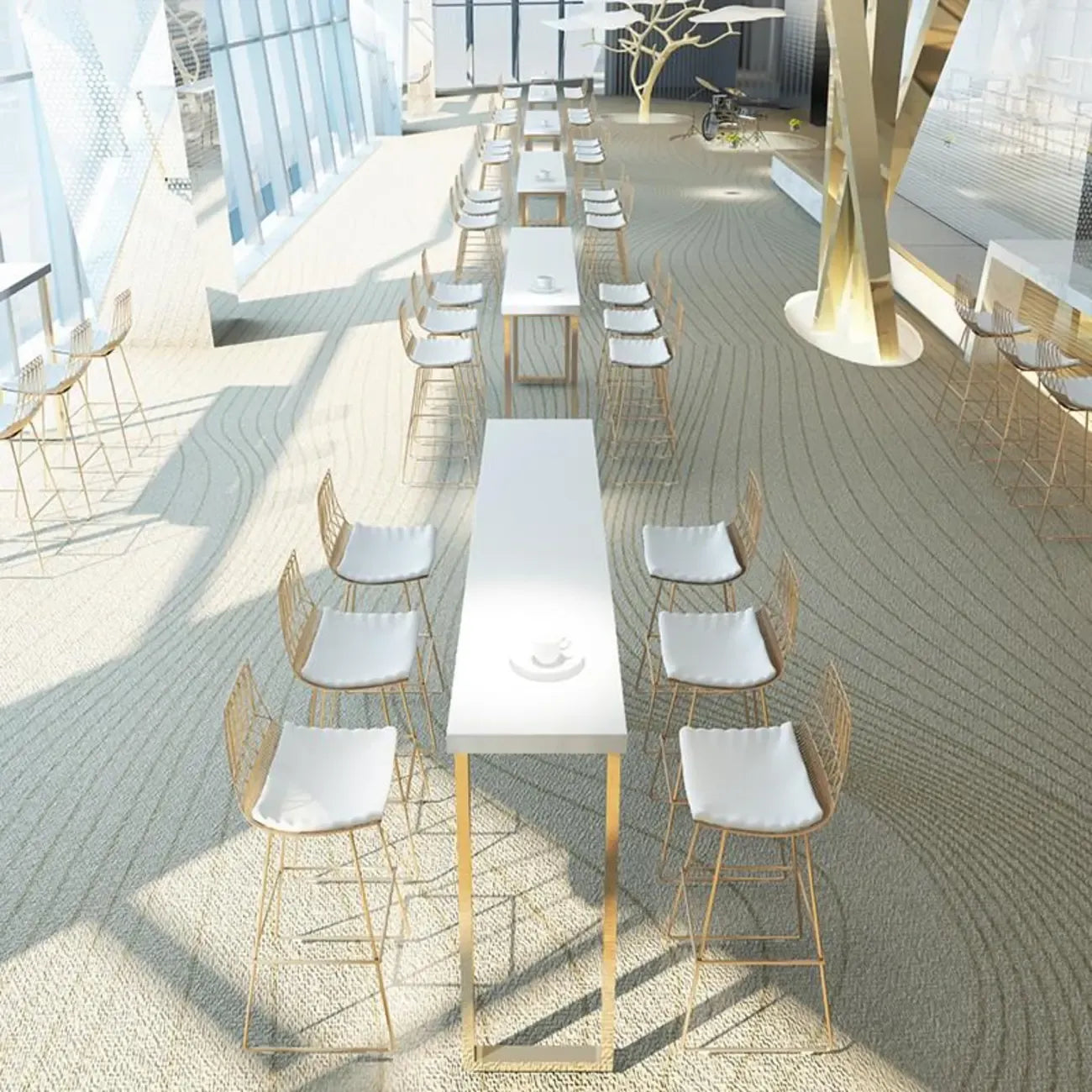 Lavish White Wood Gold Metal Sled Bar Tables