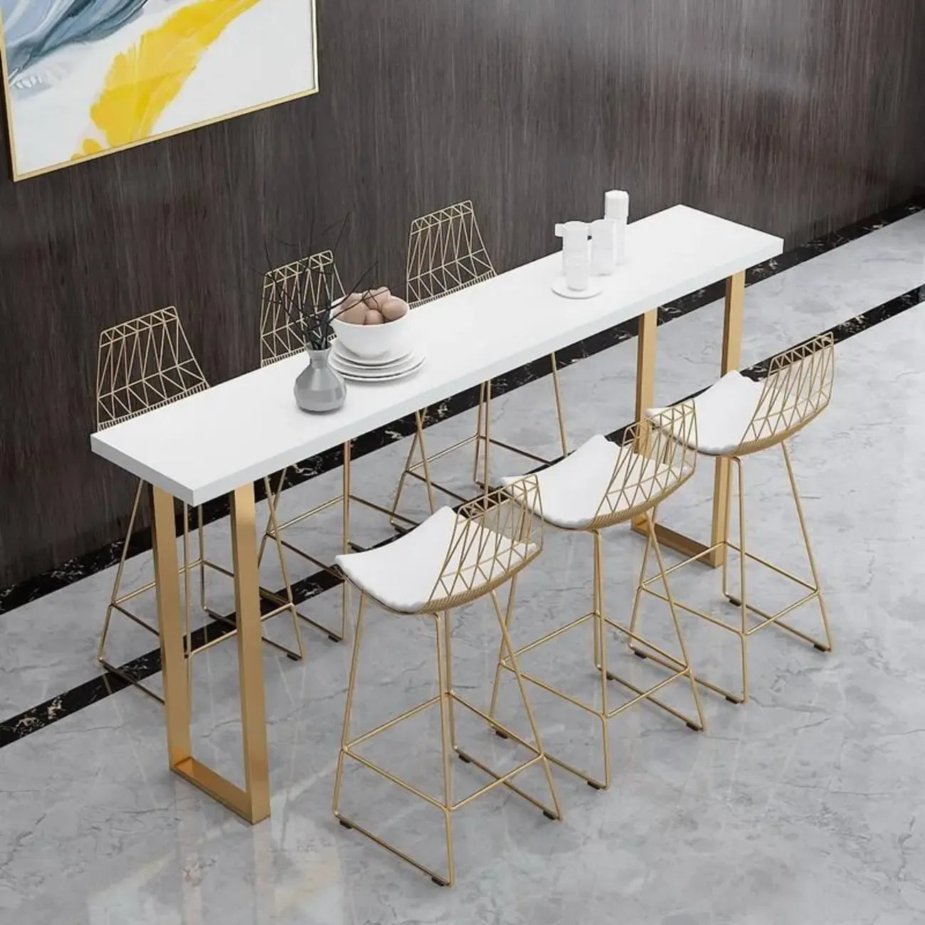 Lavish White Wood Gold Metal Sled Bar Tables