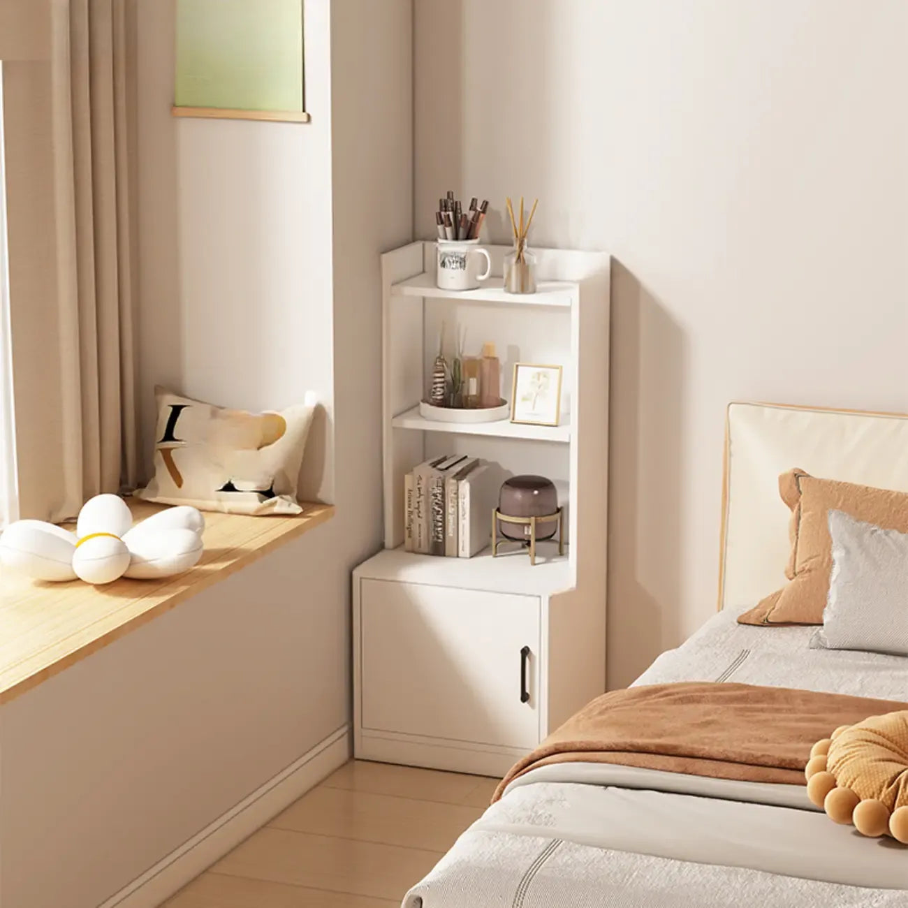 Multi-functional Wooden 5-Shelf Closed Back White Bookcase