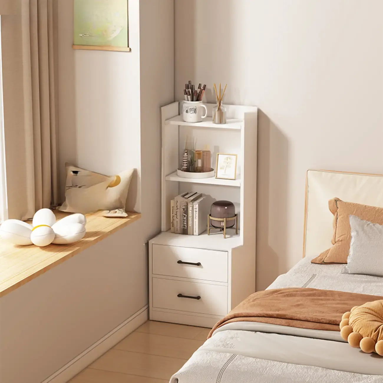 Multi-functional Wooden 5-Shelf Closed Back White Bookcase