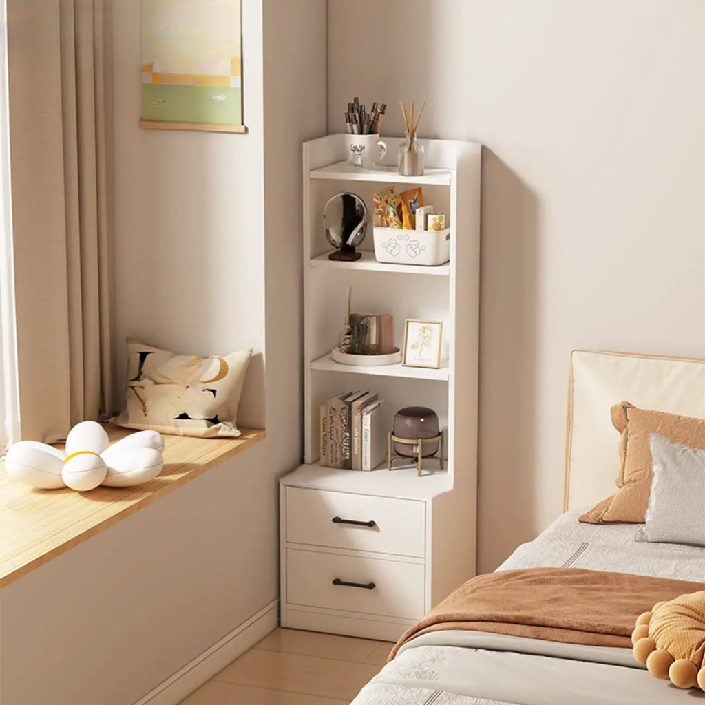 Multi-functional Wooden 5-Shelf Closed Back White Bookcase