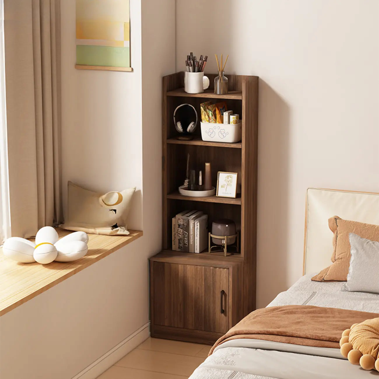 Multi-functional Wooden 5-Shelf Closed Back White Bookcase