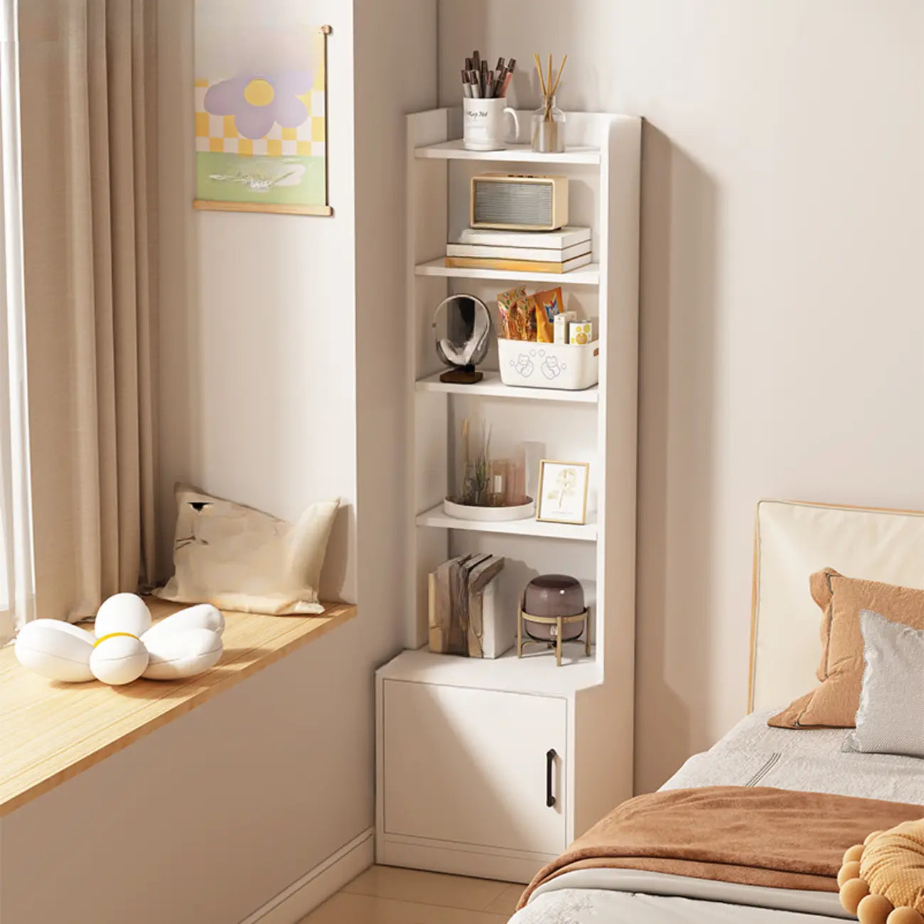 Multi-functional Wooden 5-Shelf Closed Back White Bookcase