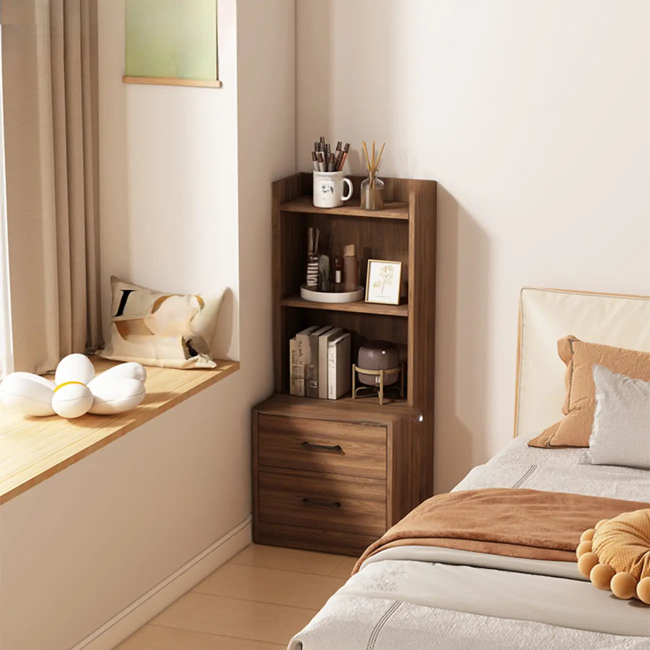 Multi-functional Wooden 5-Shelf Closed Back White Bookcase