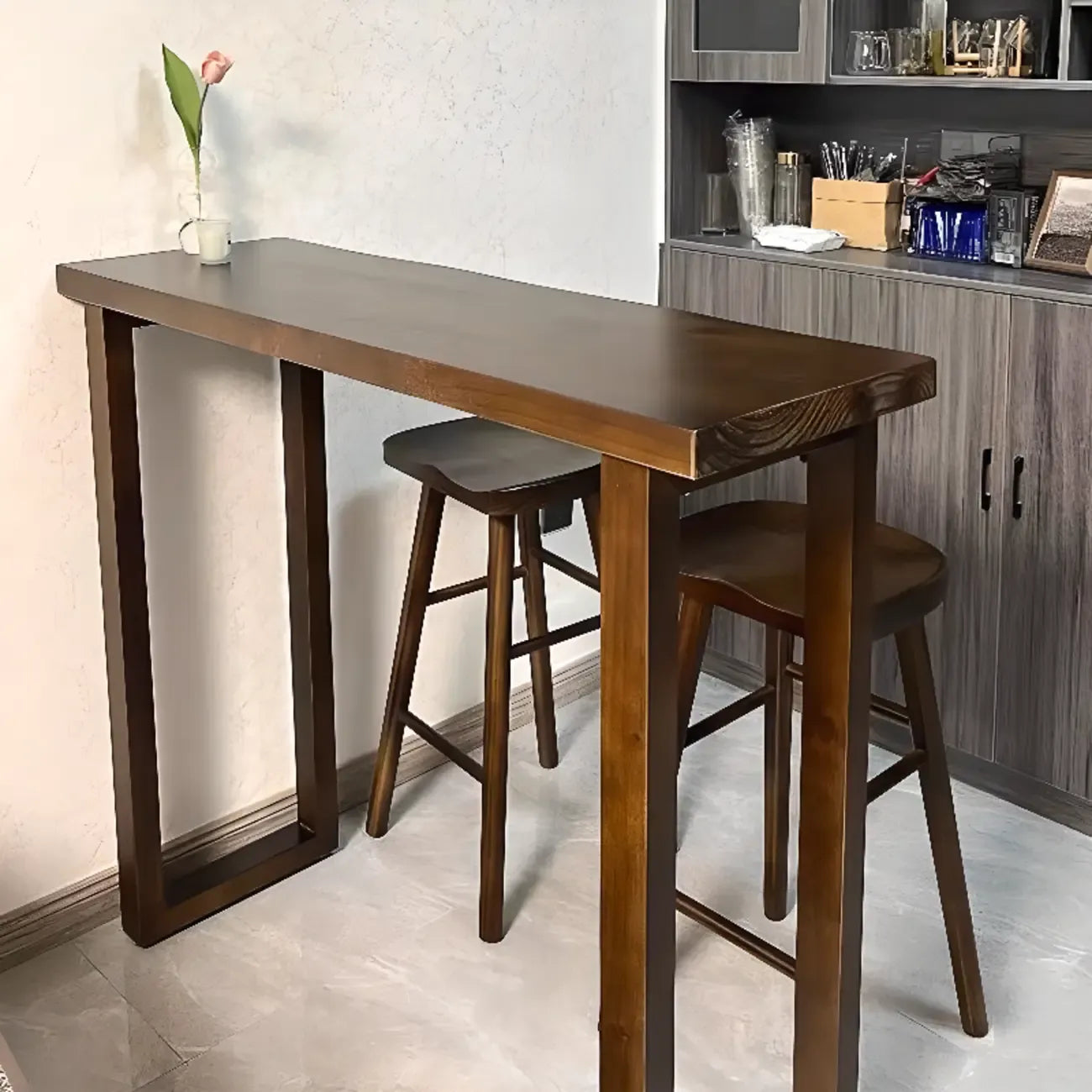 Simple Brown Pine Wood Sled Bar Table for Pub