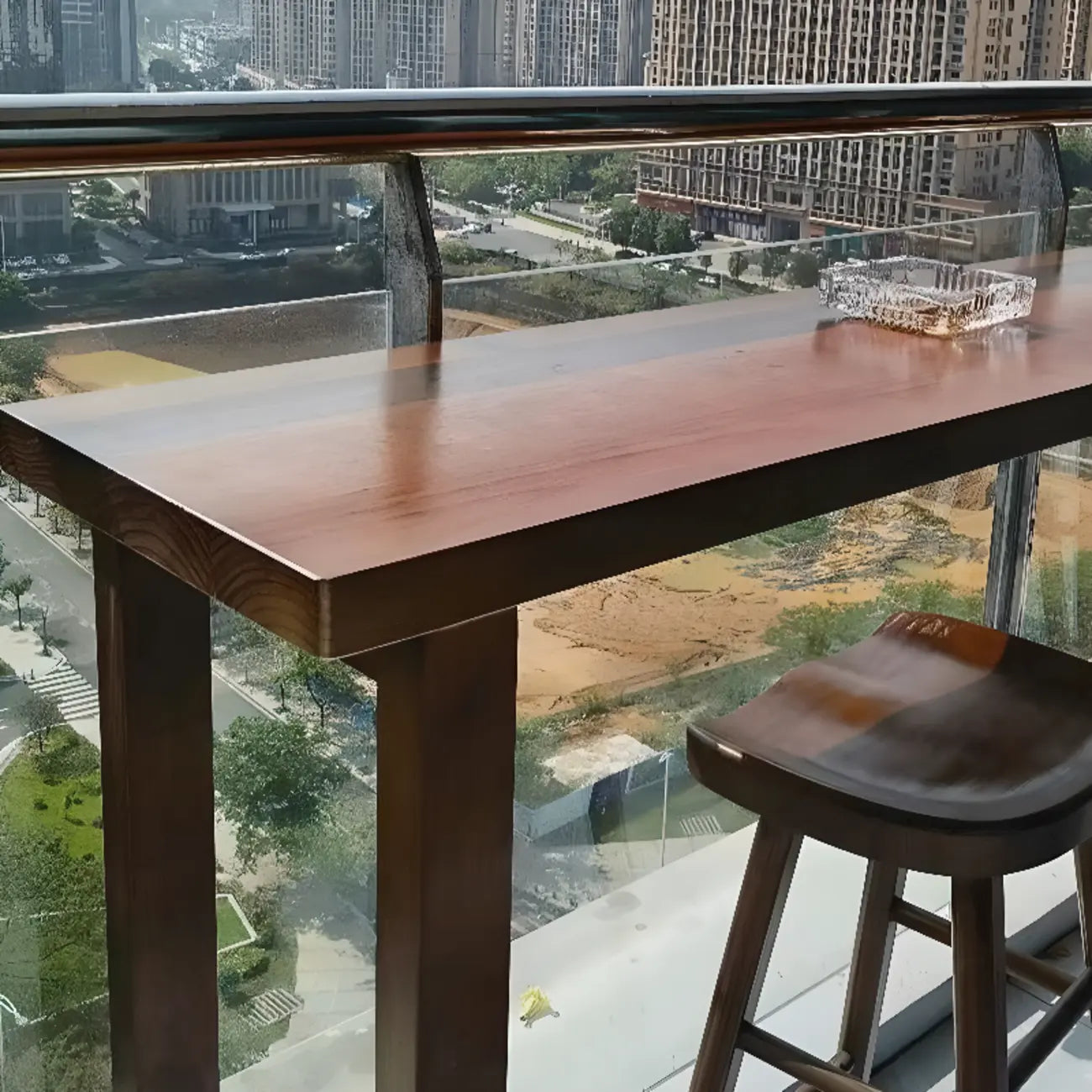 Simple Brown Pine Wood Sled Bar Table for Pub