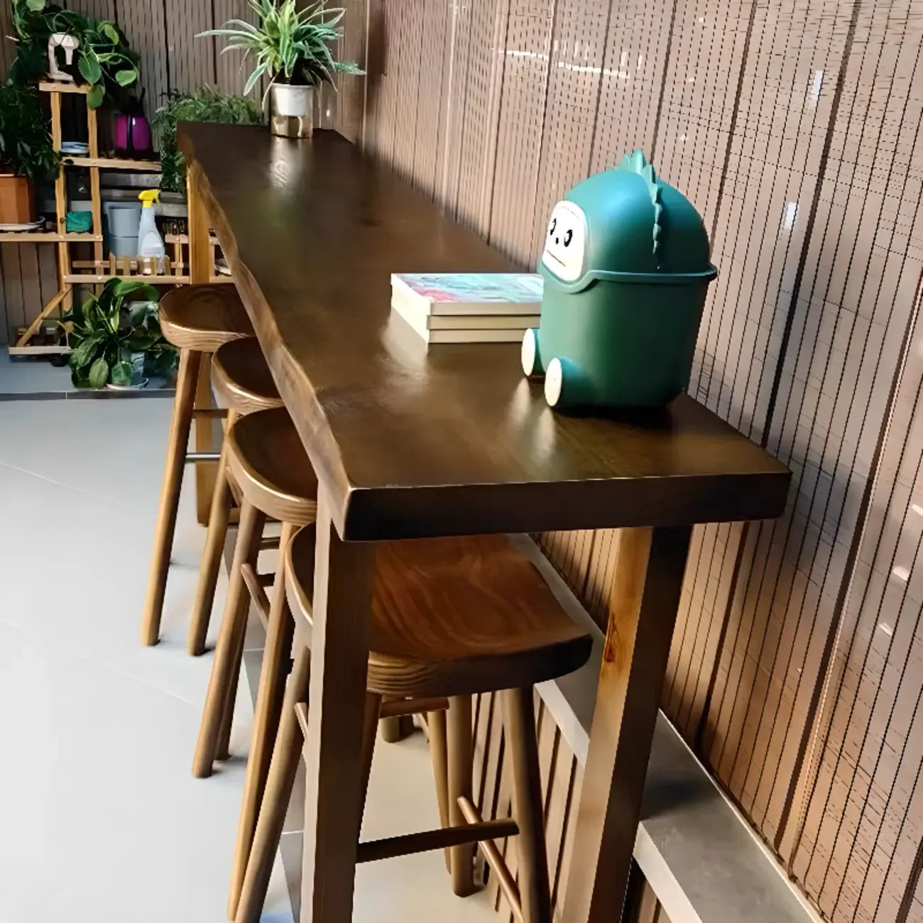 Simple Brown Pine Wood Sled Bar Table for Pub