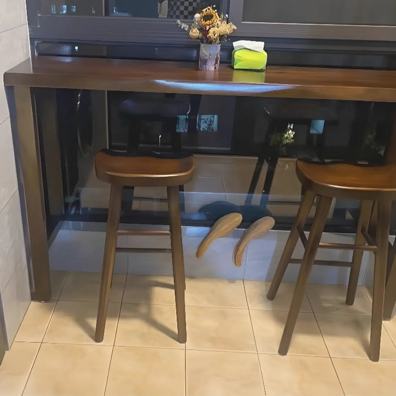 Simple Brown Pine Wood Sled Bar Table for Pub