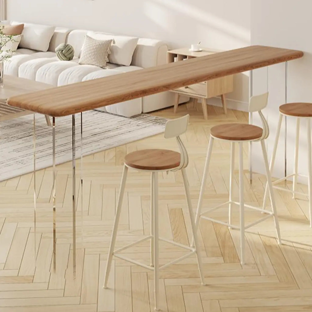 Modern Natural Wood Transparent Twin Pedestal Bar Tables
