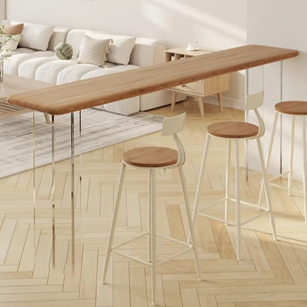 Modern Natural Wood Transparent Twin Pedestal Bar Tables