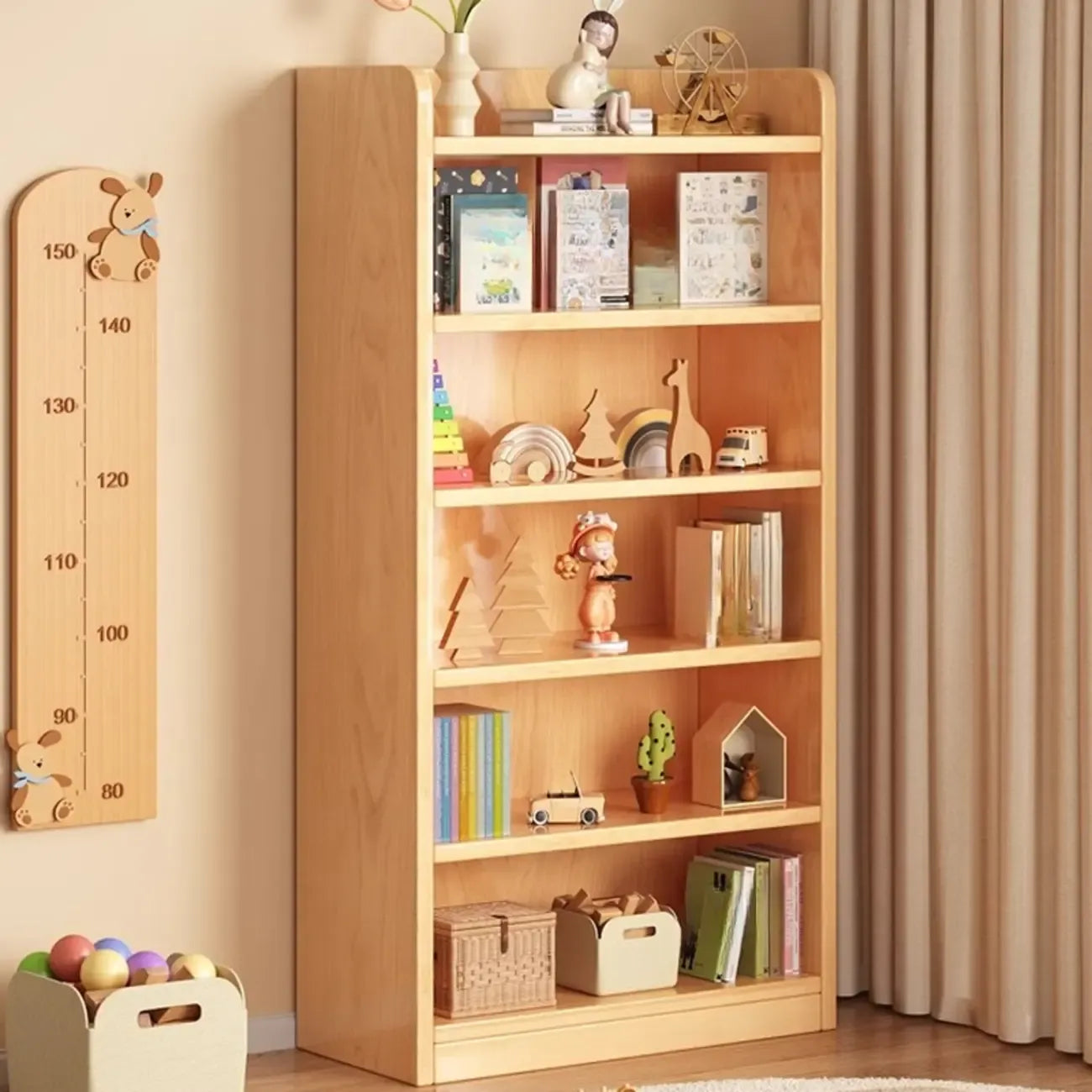Narrow Vertical Modern Wooden Bookcase in Natural Finish