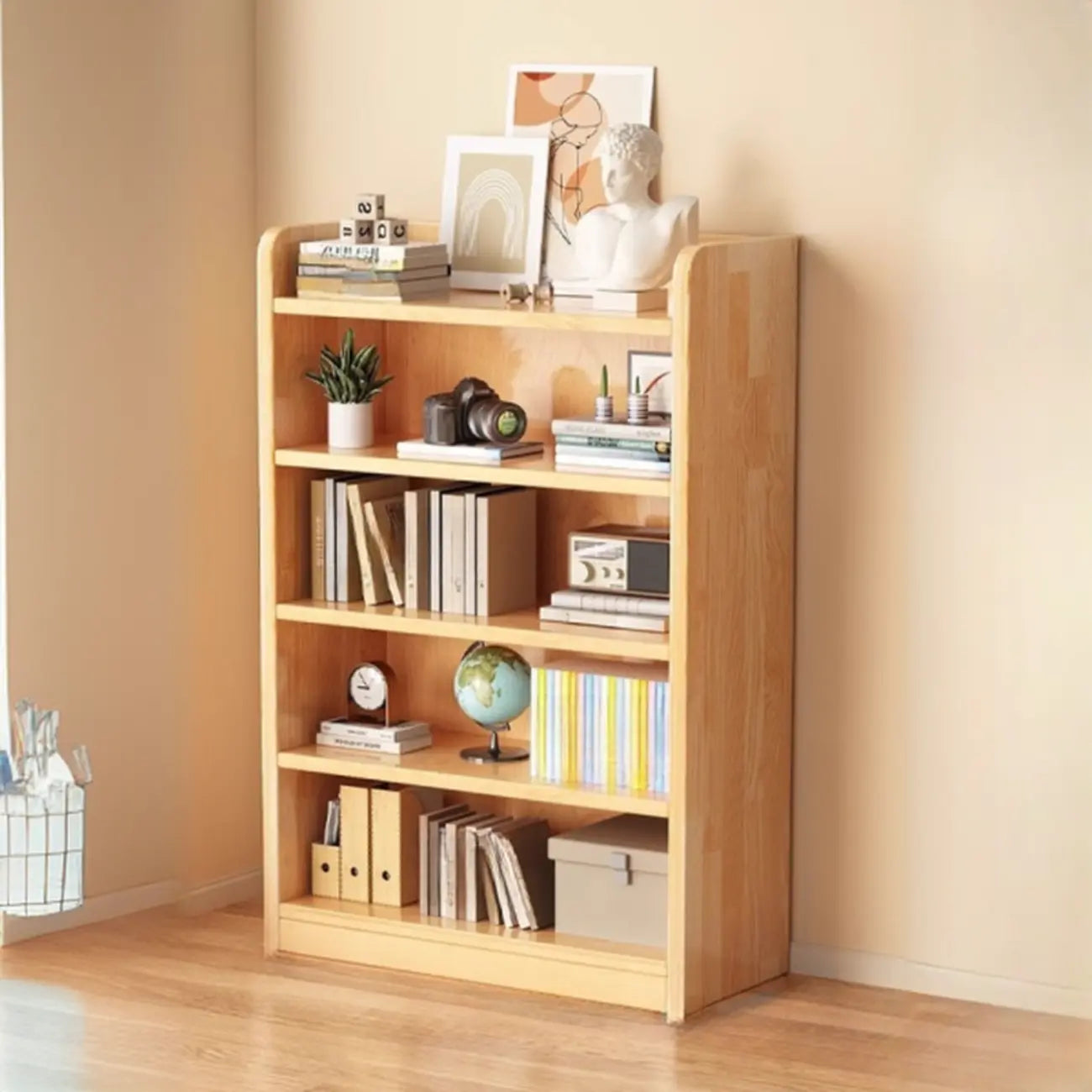 Narrow Vertical Modern Wooden Bookcase in Natural Finish