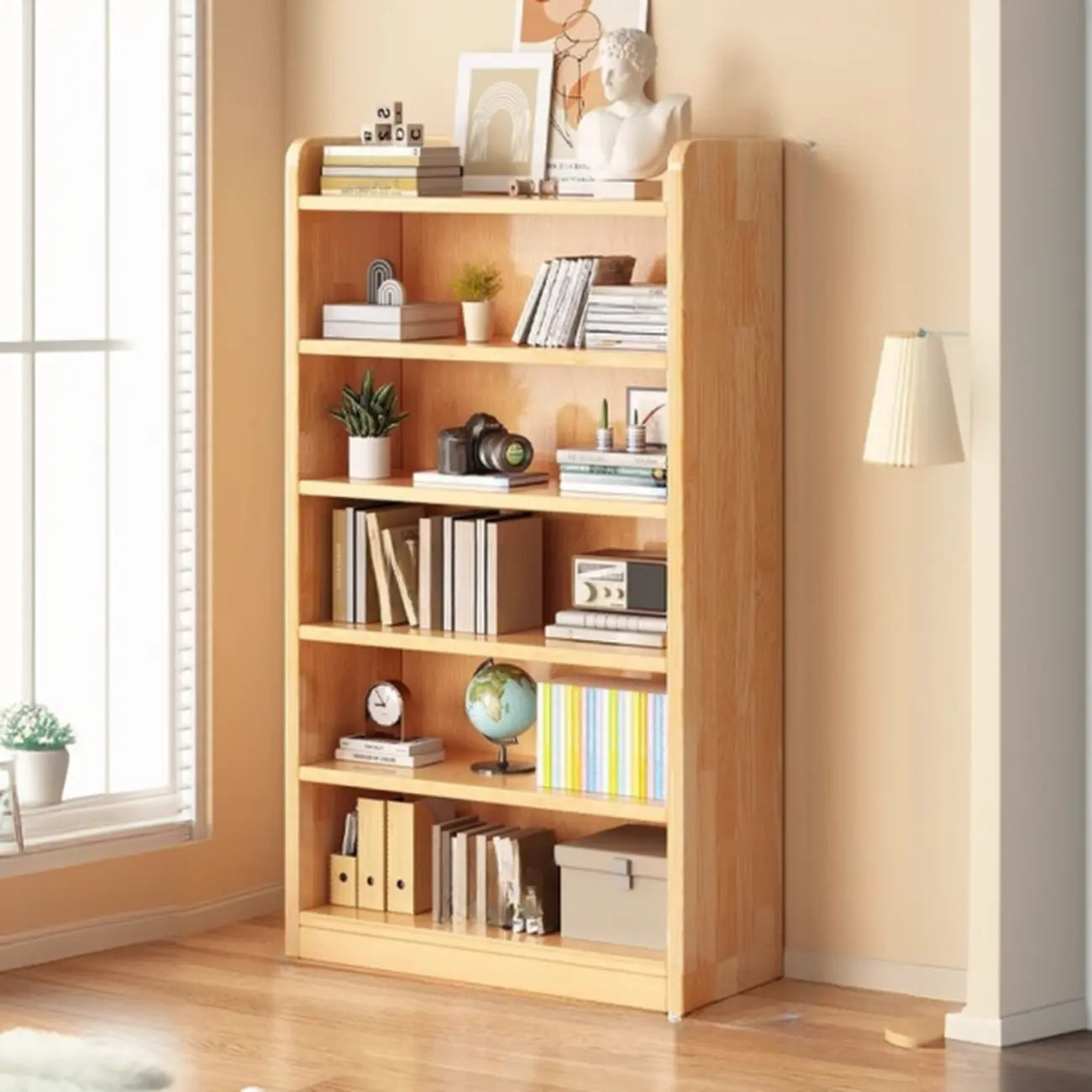 Narrow Vertical Modern Wooden Bookcase in Natural Finish