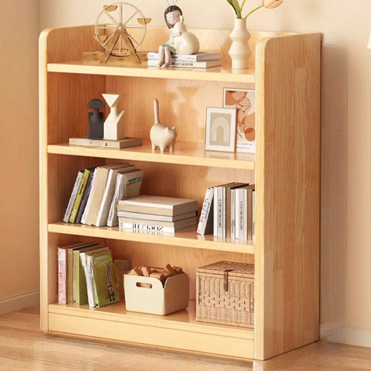 Narrow Vertical Modern Wooden Bookcase in Natural Finish