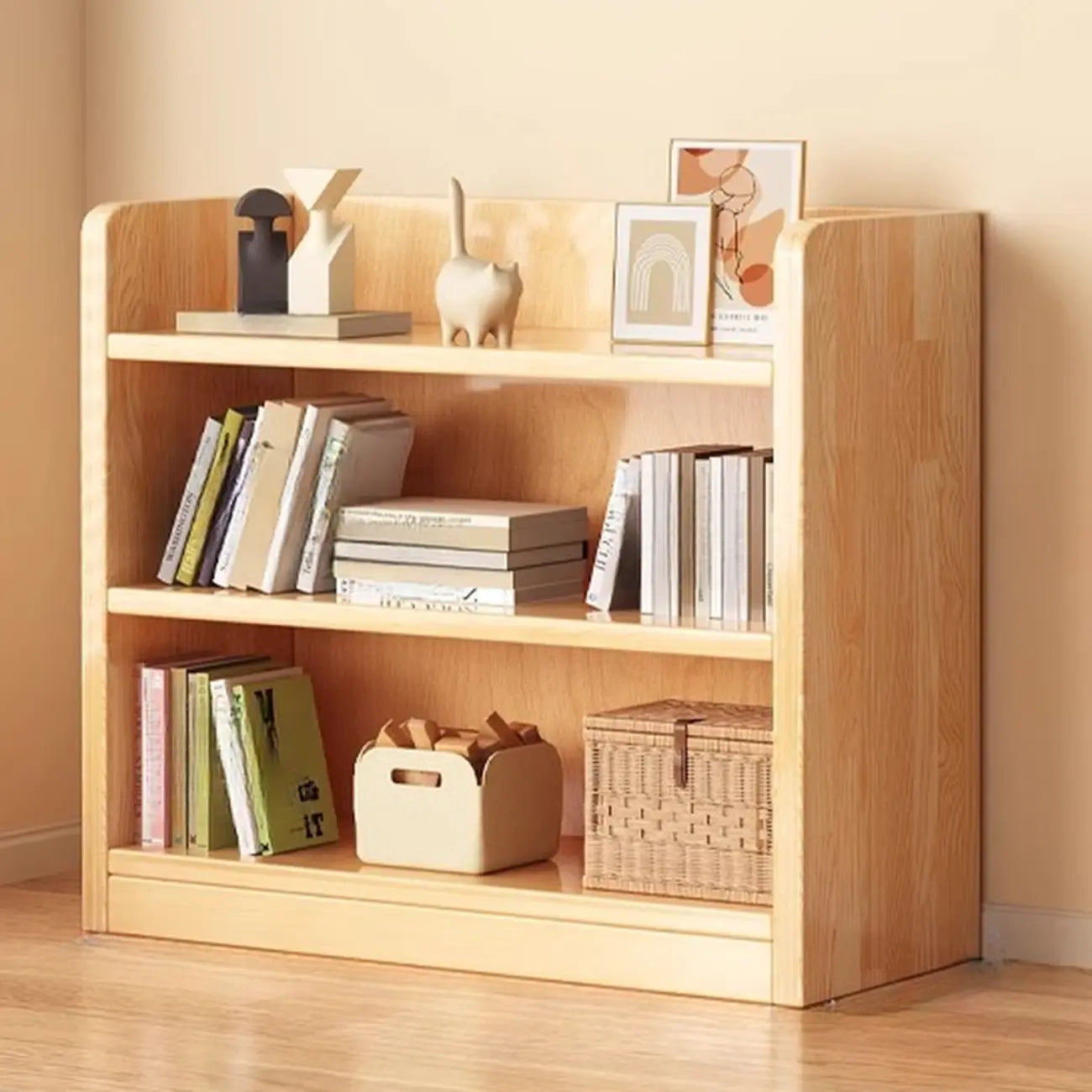 Narrow Vertical Modern Wooden Bookcase in Natural Finish