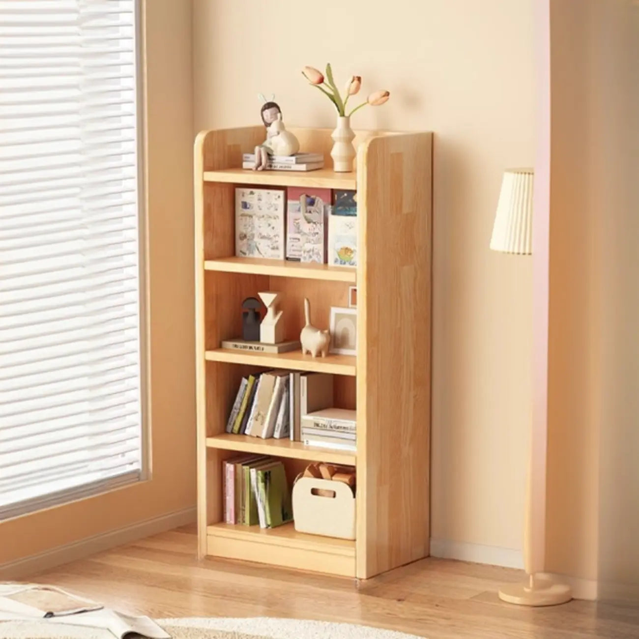 Narrow Vertical Modern Wooden Bookcase in Natural Finish