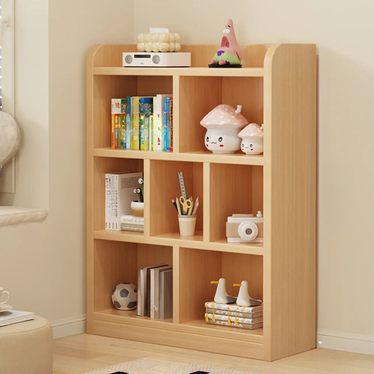 Natural Finish Durable Wooden 10-Cube Open Bookcase