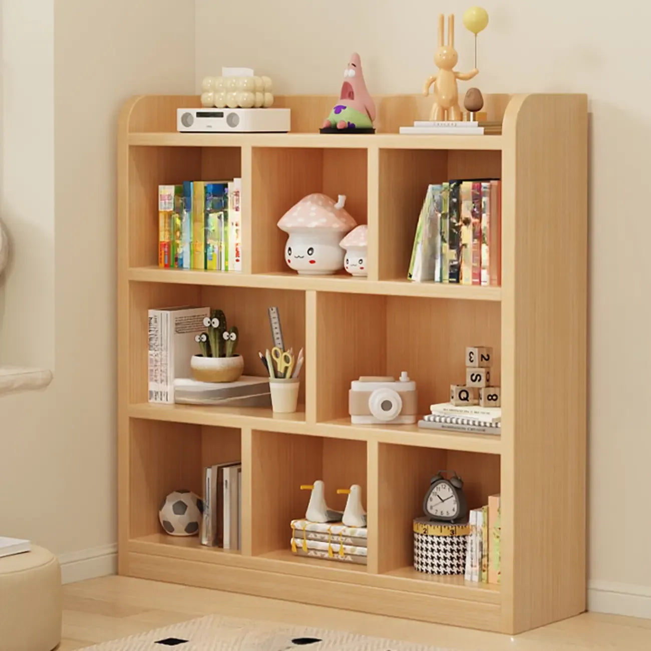 Natural Finish Durable Wooden 10-Cube Open Bookcase
