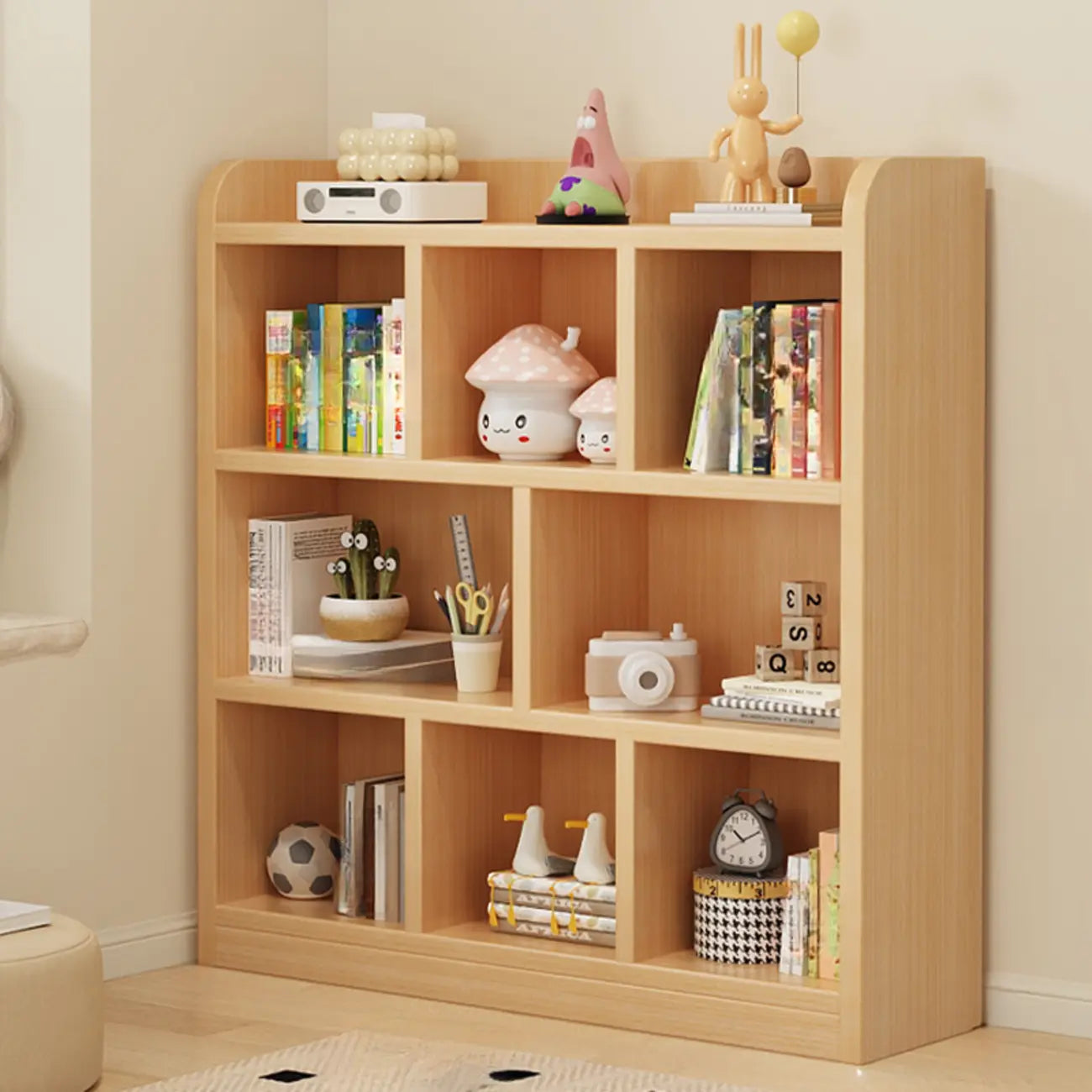 Natural Finish Durable Wooden 10-Cube Open Bookcase