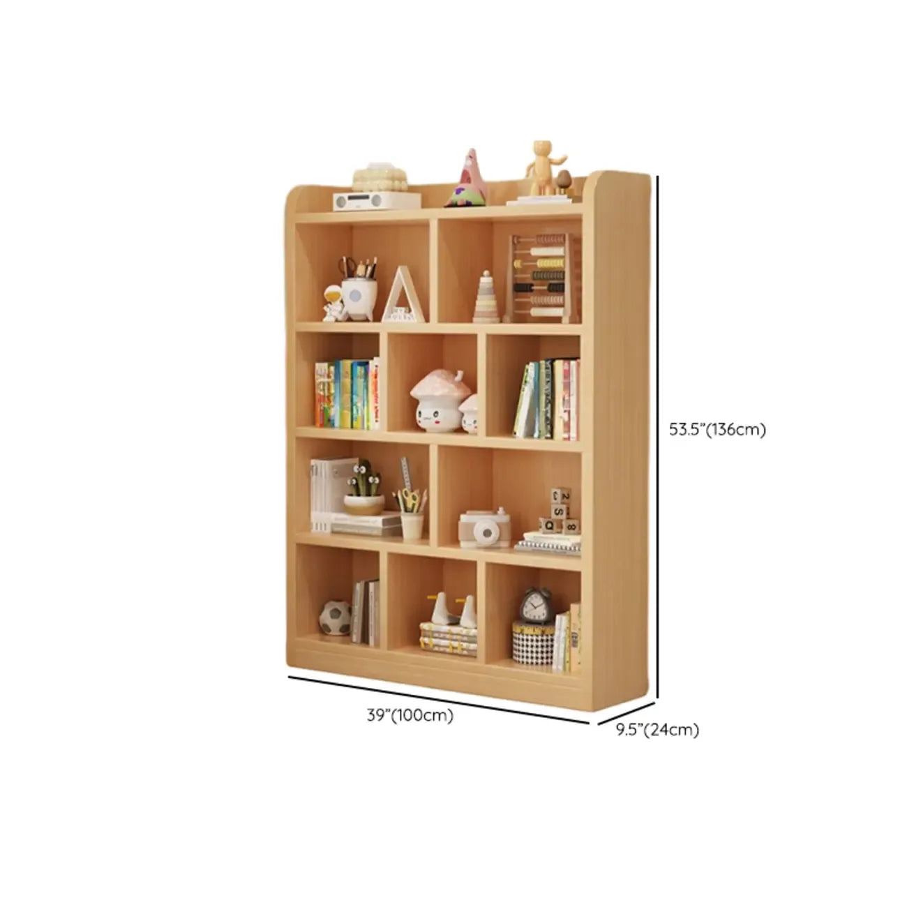 Natural Finish Durable Wooden 10-Cube Open Bookcase
