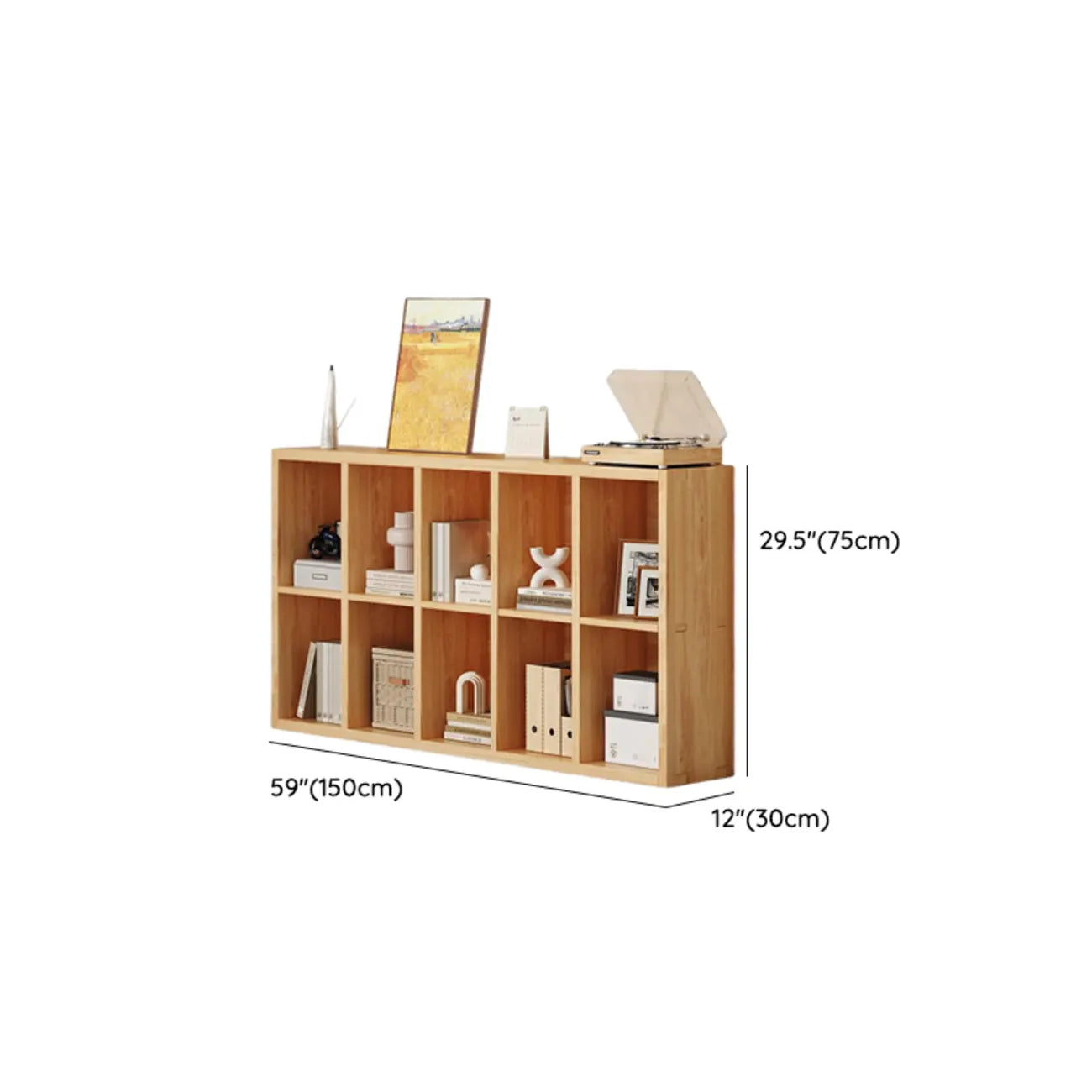 Simple Horizontal Short Natural Wood 2 Shelves Bookcase
