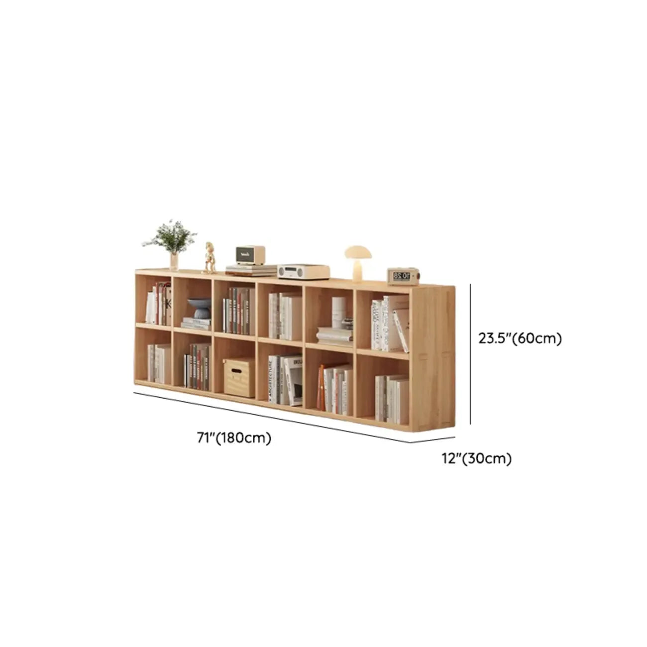 Simple Horizontal Short Natural Wood 2 Shelves Bookcase