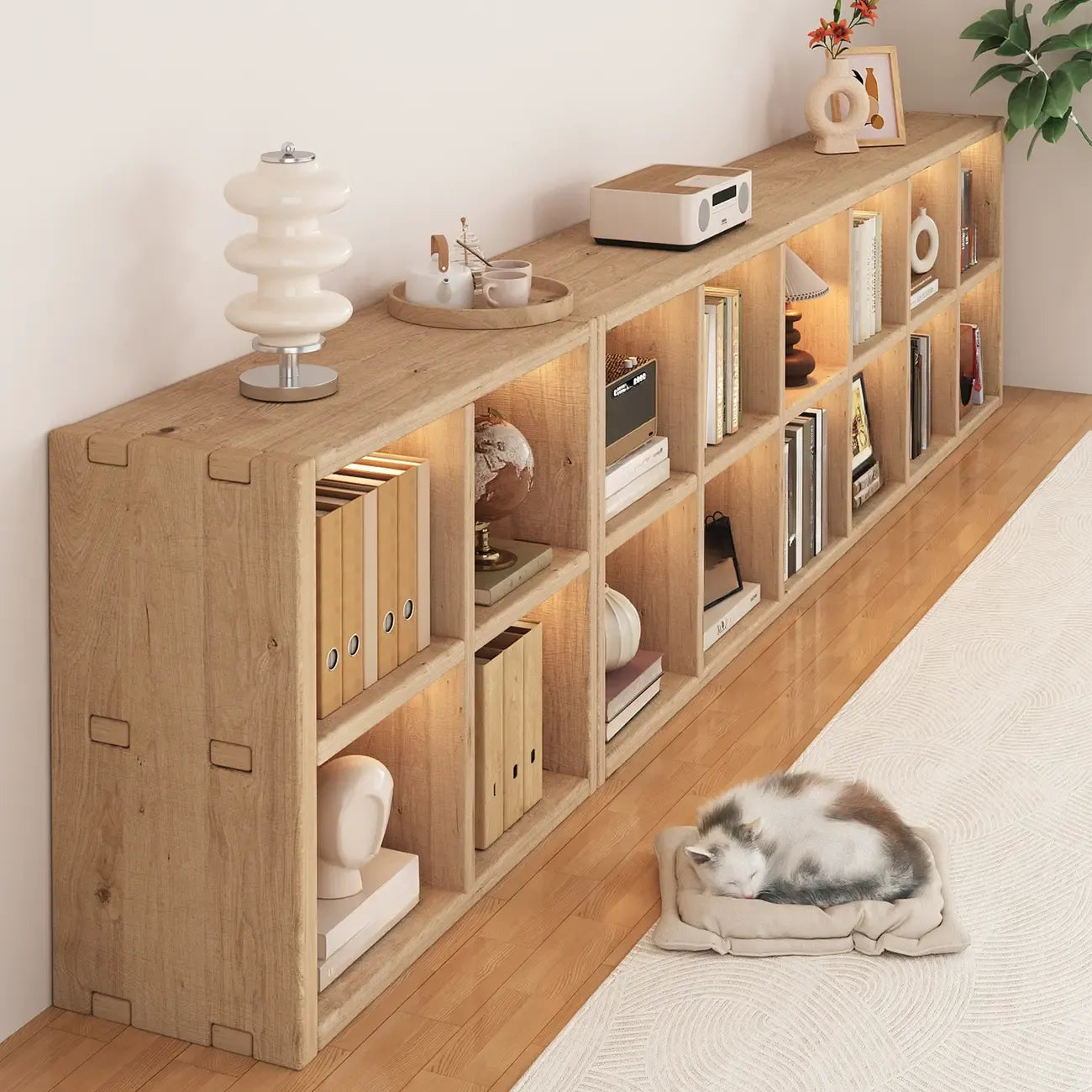 Simple Horizontal Short Natural Wood 2 Shelves Bookcase