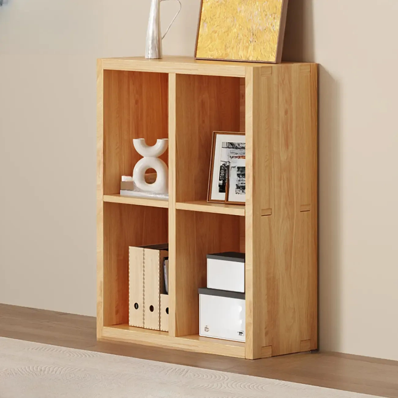 Simple Horizontal Short Natural Wood 2 Shelves Bookcase