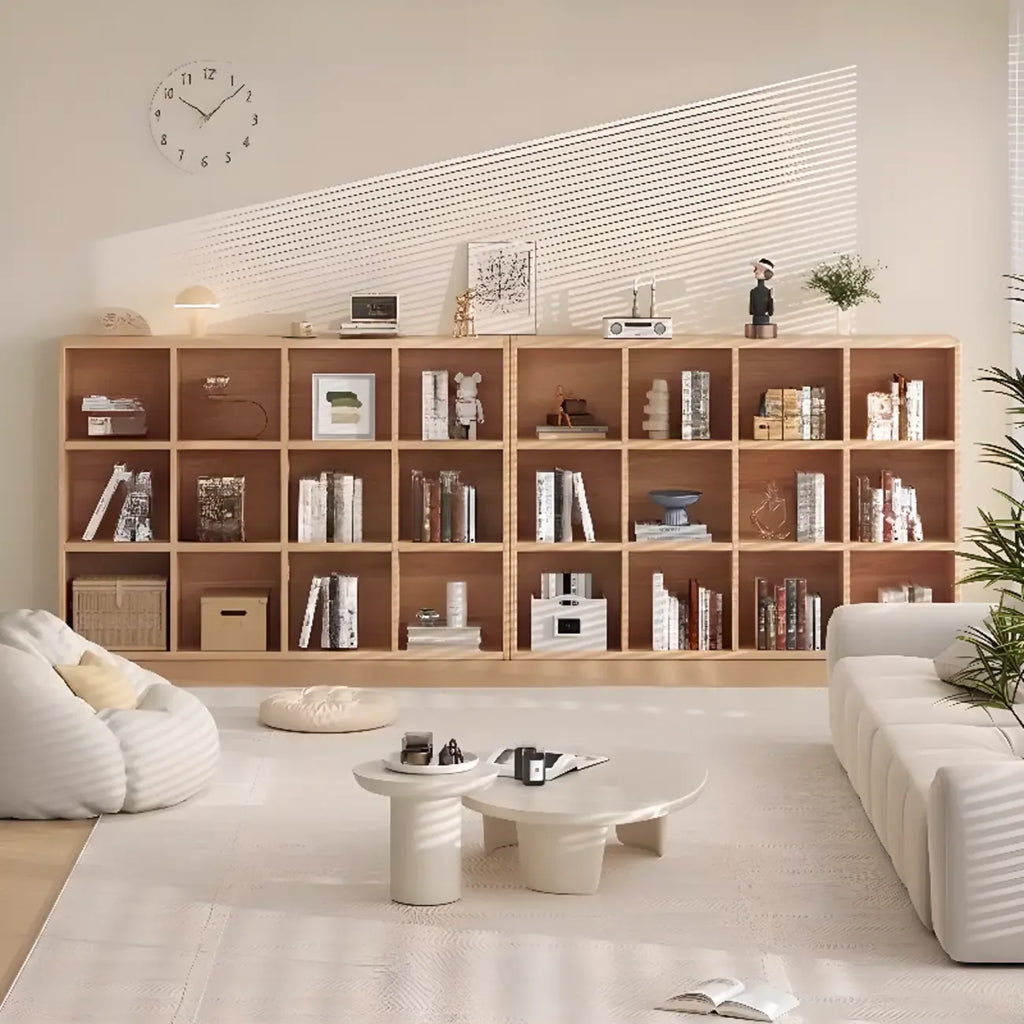 Simple Horizontal Short Natural Wood 2 Shelves Bookcase