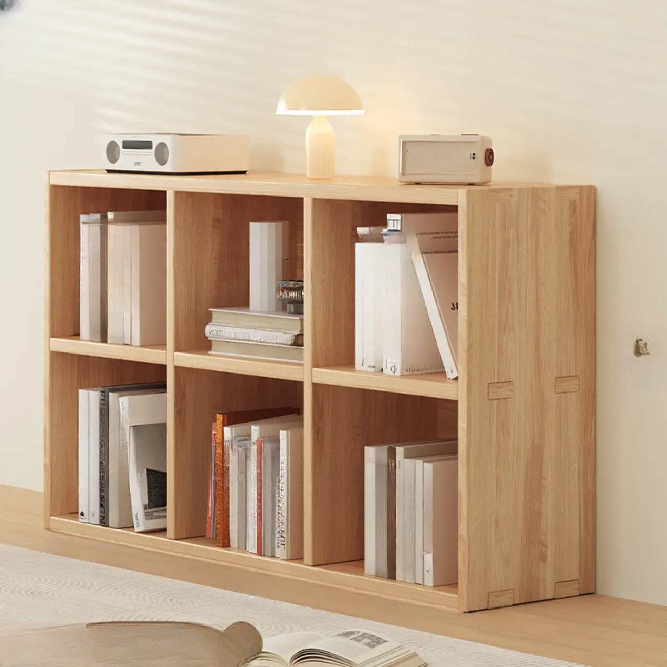 Simple Horizontal Short Natural Wood 2 Shelves Bookcase