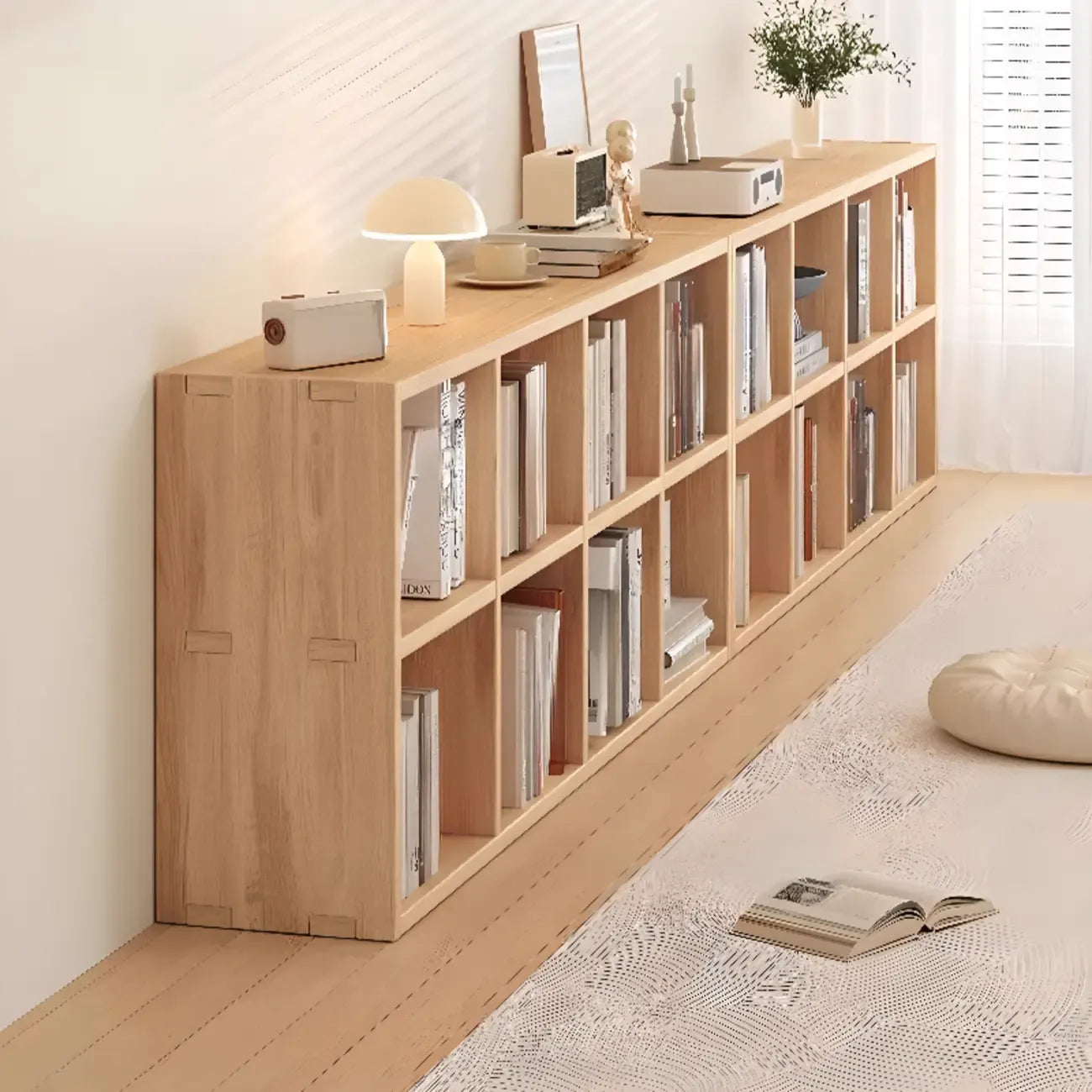 Simple Horizontal Short Natural Wood 2 Shelves Bookcase