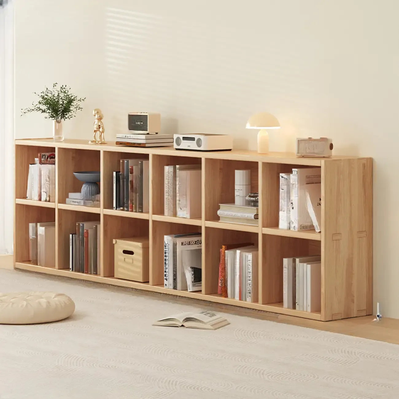 Simple Horizontal Short Natural Wood 2 Shelves Bookcase