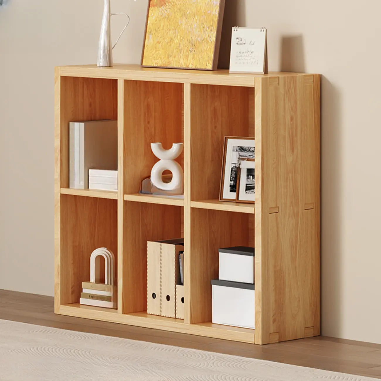 Simple Horizontal Short Natural Wood 2 Shelves Bookcase