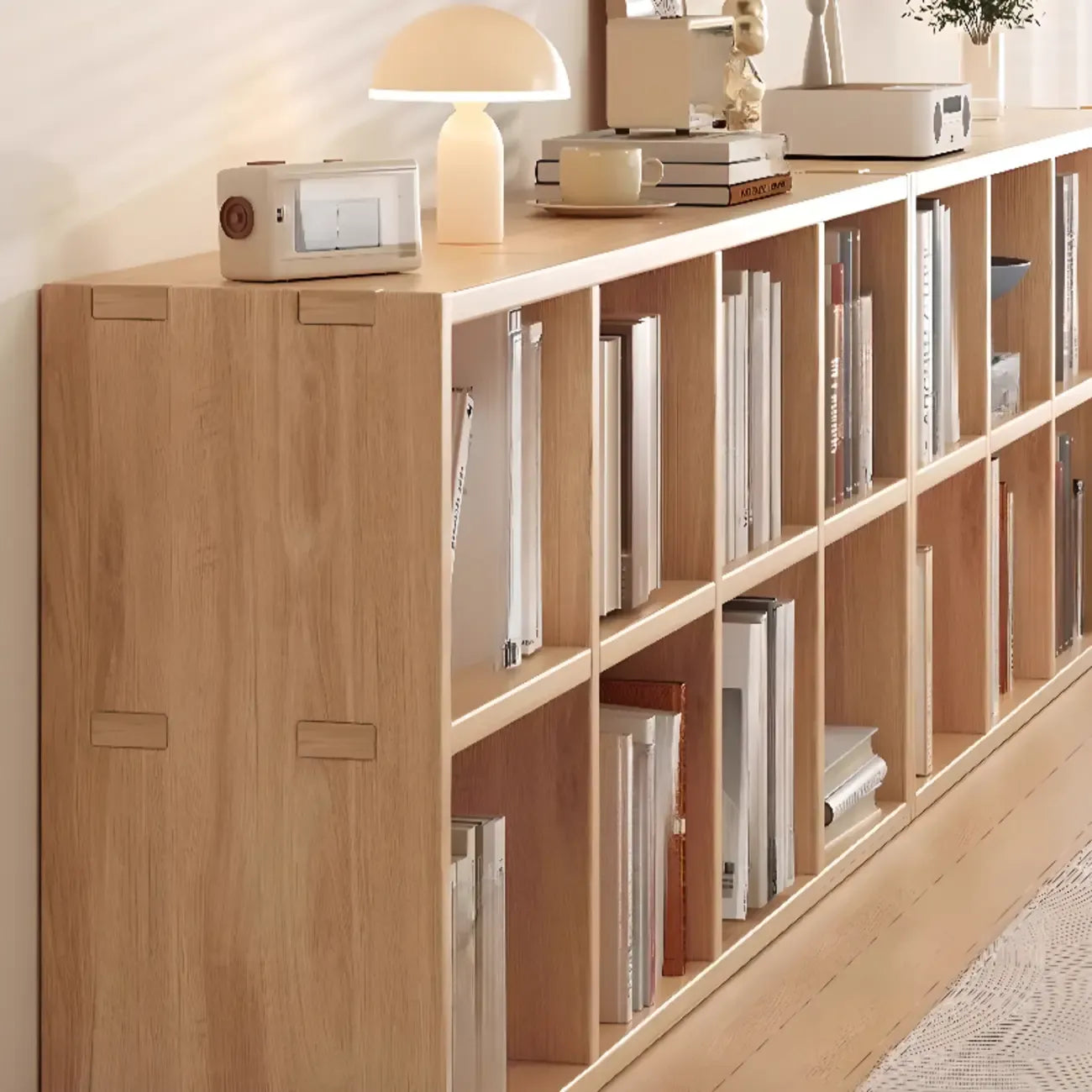 Simple Horizontal Short Natural Wood 2 Shelves Bookcase