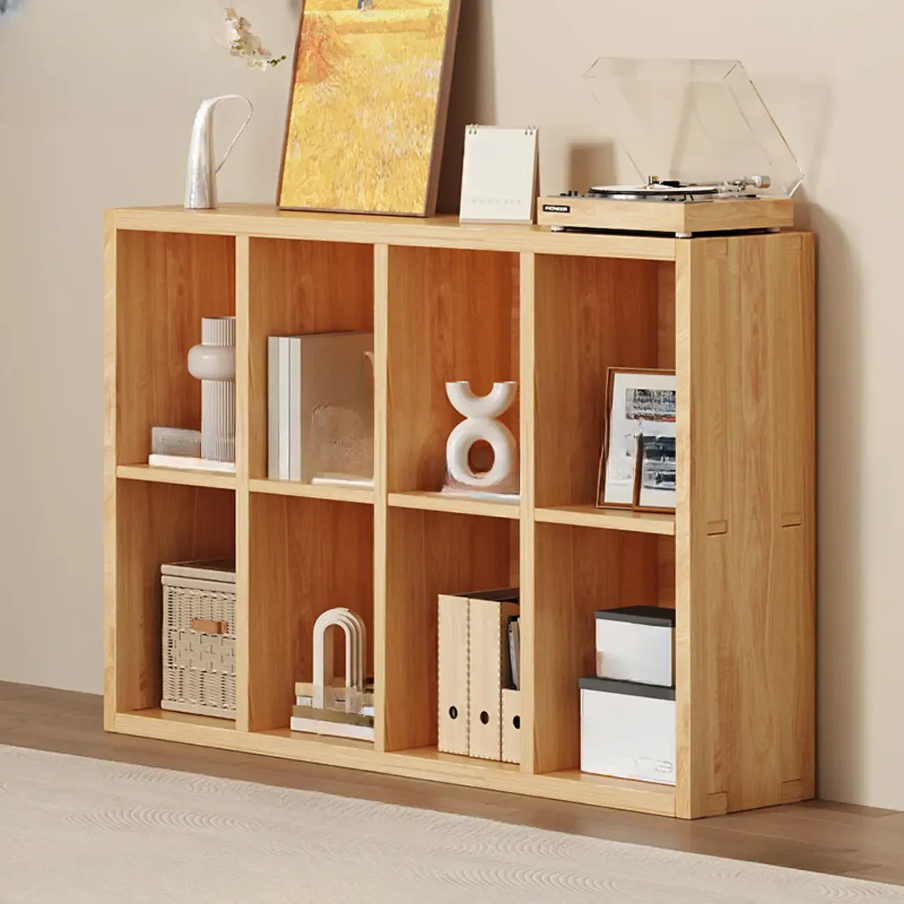 Simple Horizontal Short Natural Wood 2 Shelves Bookcase