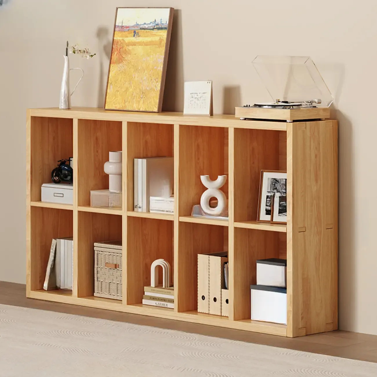 Simple Horizontal Short Natural Wood 2 Shelves Bookcase