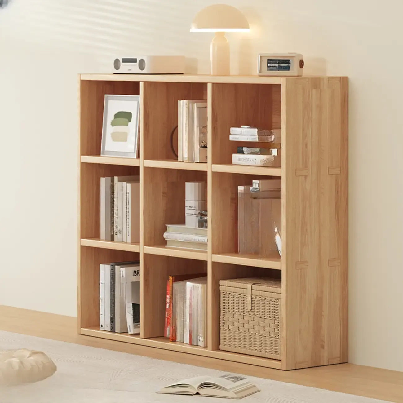 Simple Horizontal Short Natural Wood 2 Shelves Bookcase