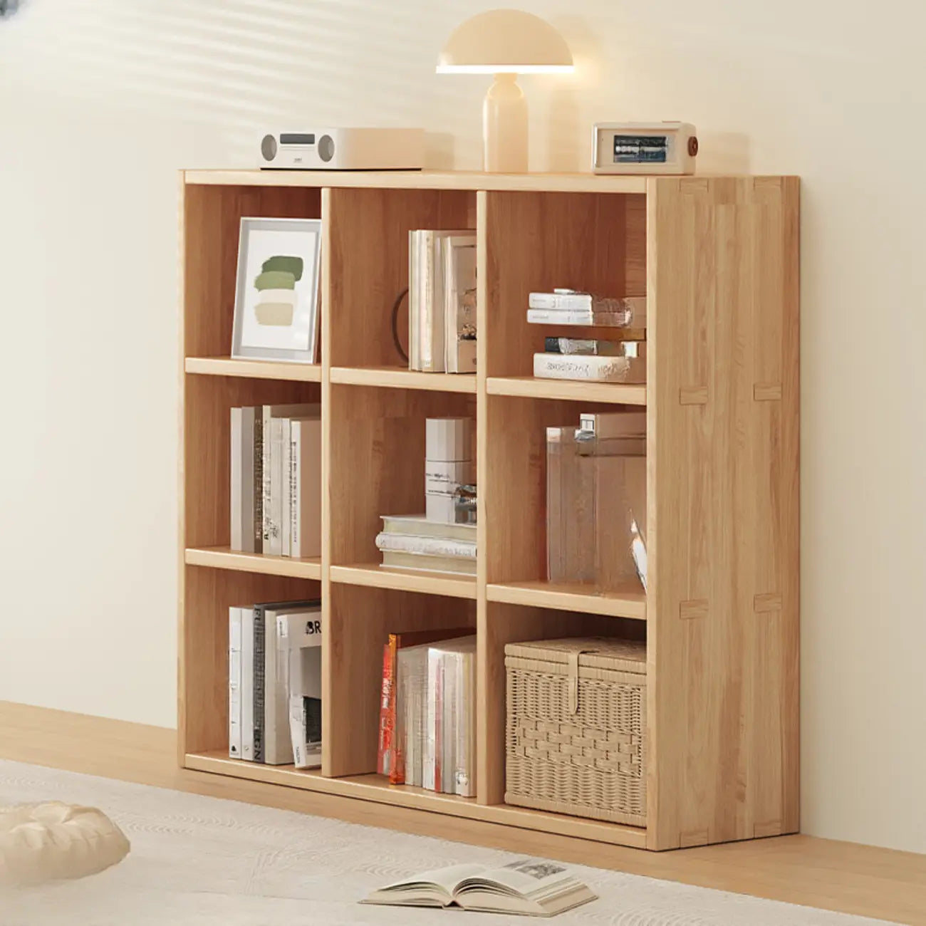 Simple Horizontal Short Natural Wood 2 Shelves Bookcase