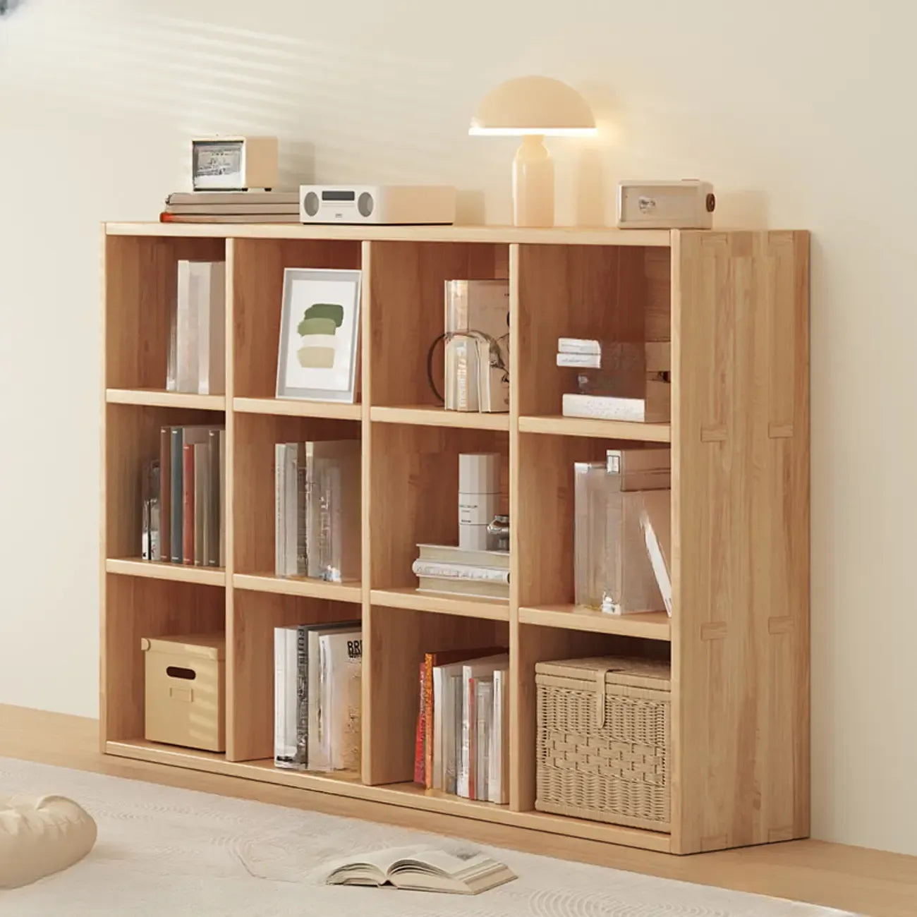 Simple Horizontal Short Natural Wood 2 Shelves Bookcase
