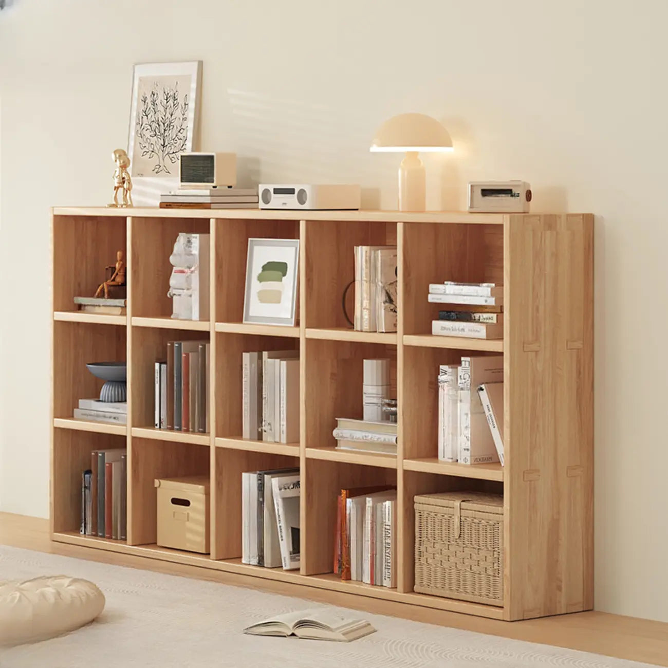 Simple Horizontal Short Natural Wood 2 Shelves Bookcase
