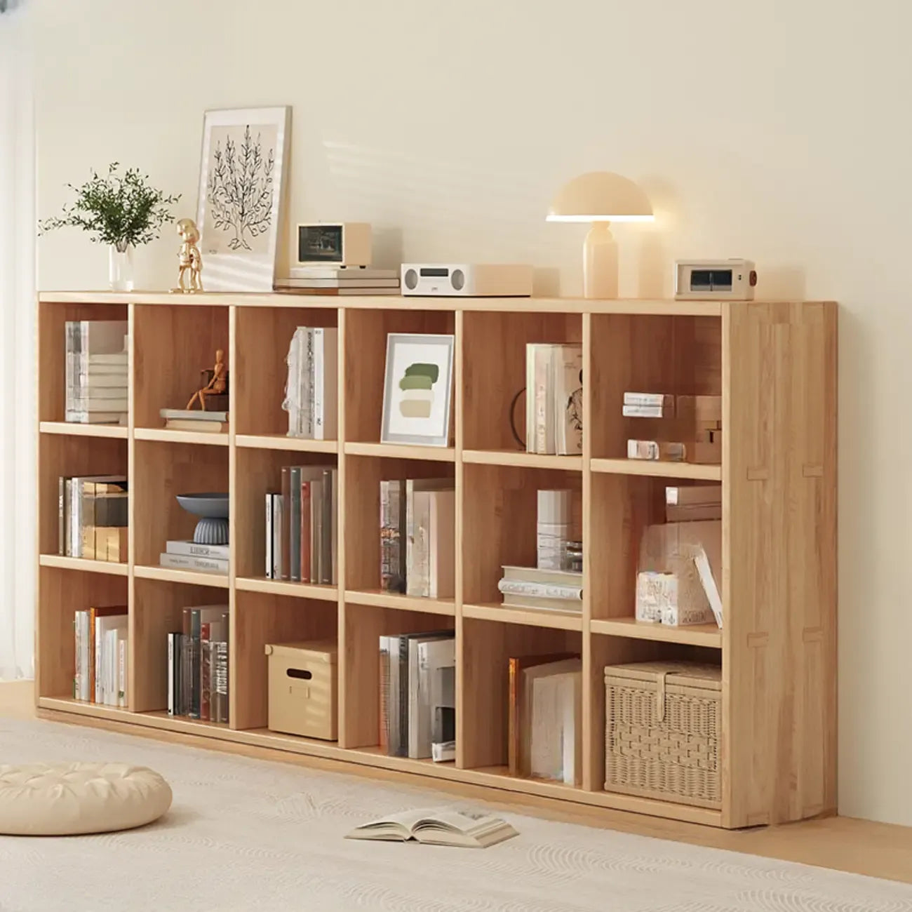 Simple Horizontal Short Natural Wood 2 Shelves Bookcase