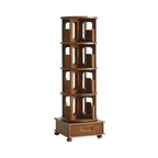 Narrow Rotating Cherry Wood Vertical Bookcase With Drawer