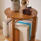 Narrow Rotating Cherry Wood Vertical Bookcase With Drawer