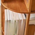 Narrow Rotating Cherry Wood Vertical Bookcase With Drawer