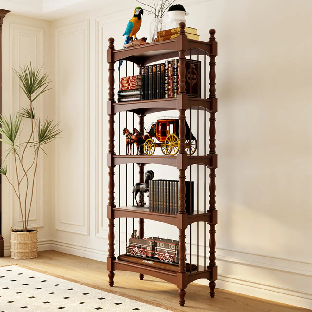 Traditional Etagere Brown Wooden Bookshelf 5-Tier