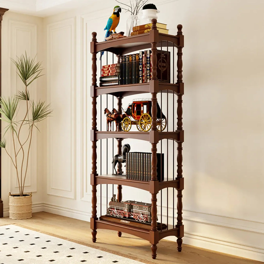 Traditional Etagere Brown Wooden Bookshelf 5-Tier